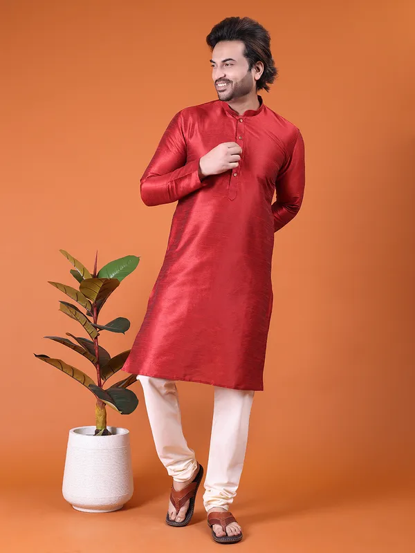 Mens_Silk_Blend_Plain_Kurta