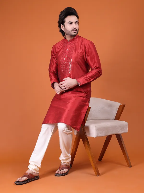 Mens_Art_Silk_Computer_Embroidary_with_Sequince_Work_Kurta