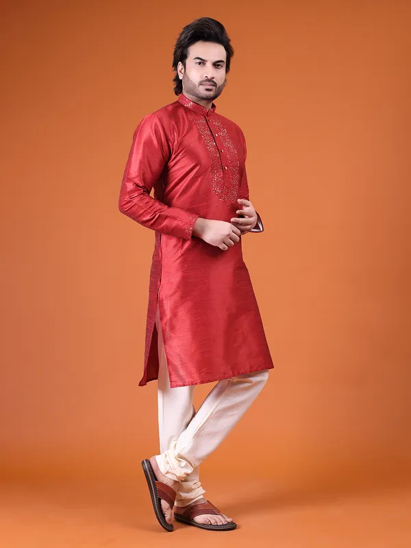 Mens_Art_Silk_Computer_Embroidary_with_Sequince_Work_Kurta