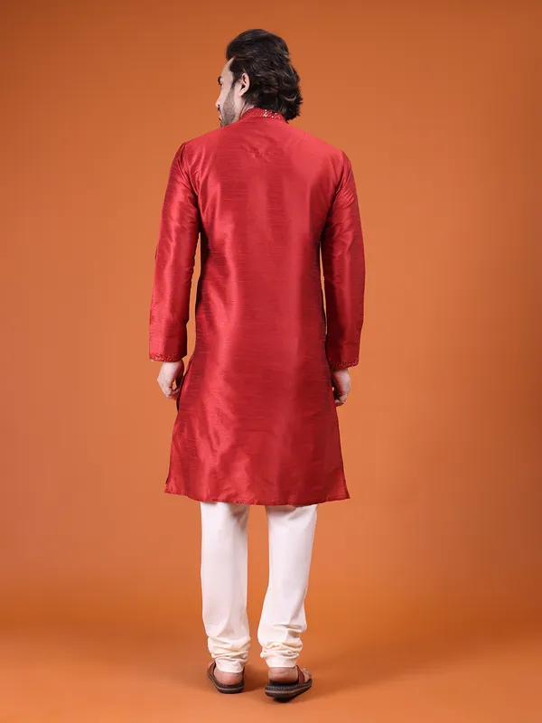Mens_Art_Silk_Computer_Embroidary_with_Sequince_Work_Kurta