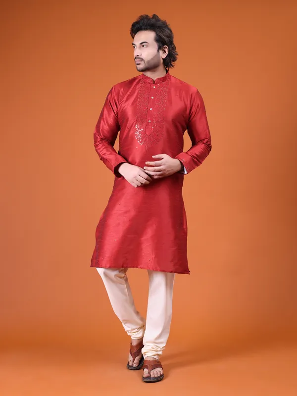 Mens_Art_Silk_Computer_Embroidary_with_Sequince_Work_Kurta