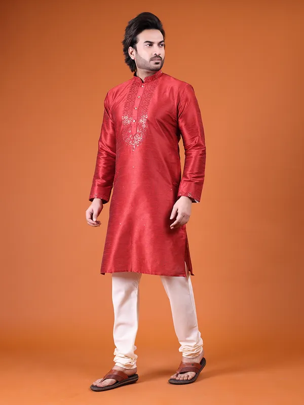Mens_Art_Silk_Computer_Embroidary_with_Sequince_Work_Kurta