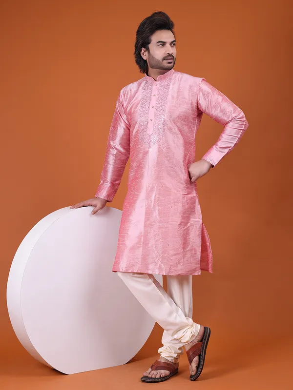 Mens_Art_Silk_Computer_Embroidary_with_Sequince_Work_Kurta