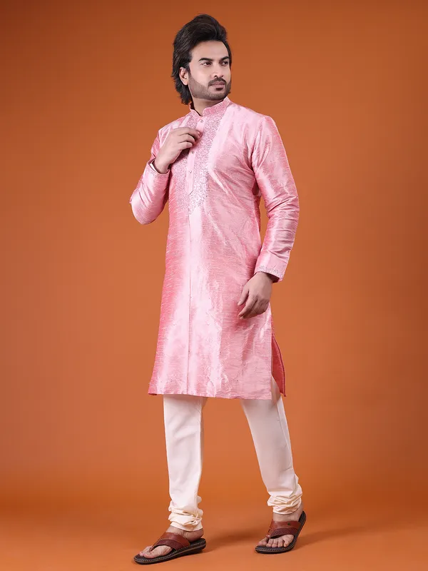 Mens_Art_Silk_Computer_Embroidary_with_Sequince_Work_Kurta