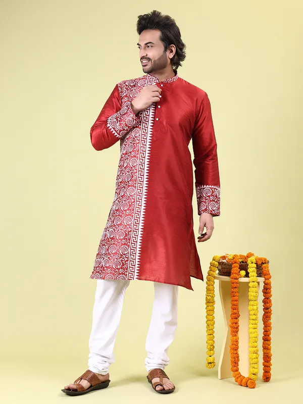 Mens_Silk_Blend_Hand_Block_Print_Kurta