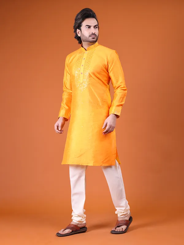 Mens_Art_Silk_Computer_Embroidary_with_Sequince_Work_Kurta