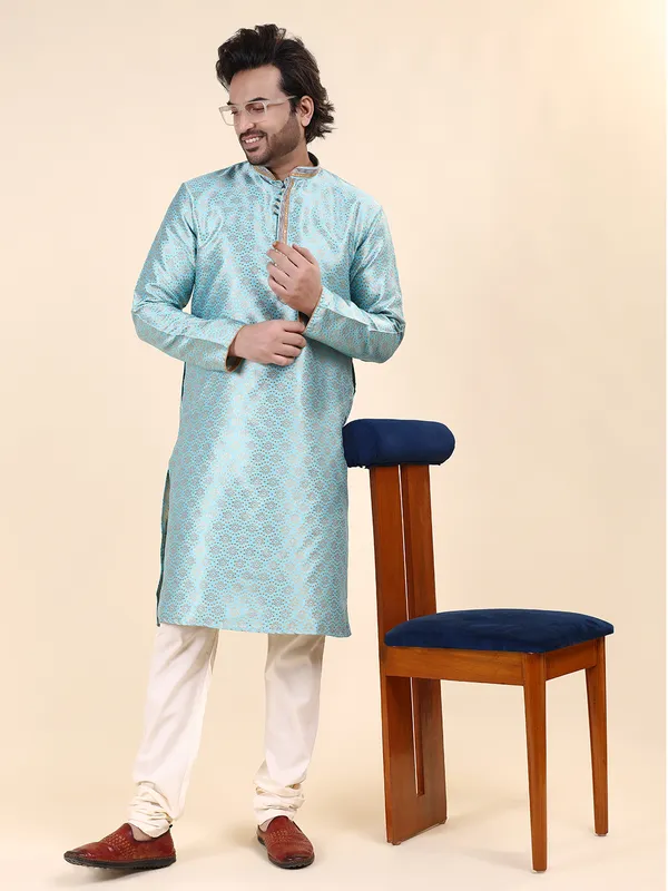 Mens_Art_Silk_Woven_Design_with_Lace_and_Printex_Kurta
