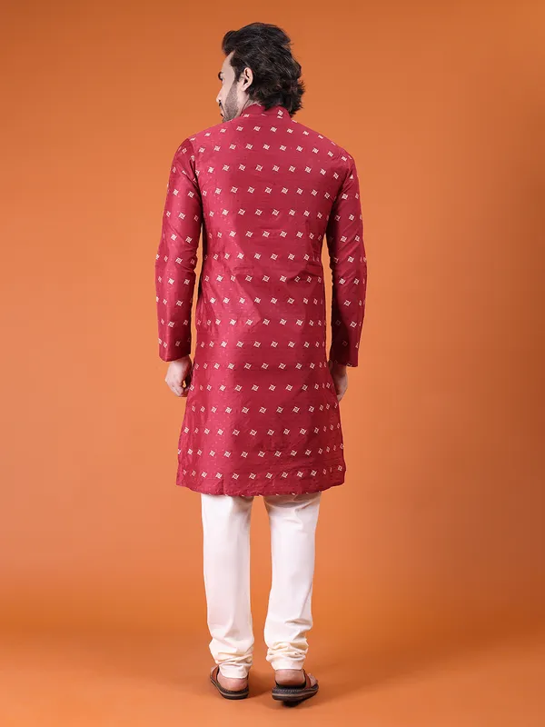 Mens_Cotton_Silk_Woven_Design_with_Fancy_Button_Kurta