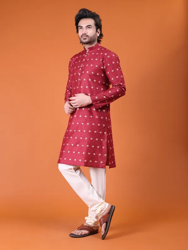 Mens_Cotton_Silk_Woven_Design_with_Fancy_Button_Kurta