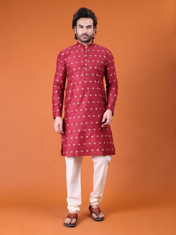 Mens_Cotton_Silk_Woven_Design_with_Fancy_Button_Kurta