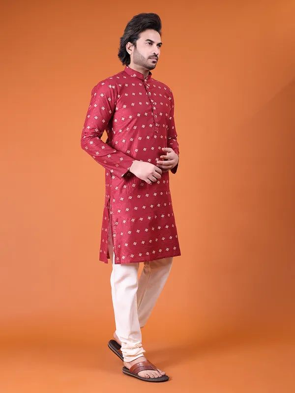 Mens_Cotton_Silk_Woven_Design_with_Fancy_Button_Kurta