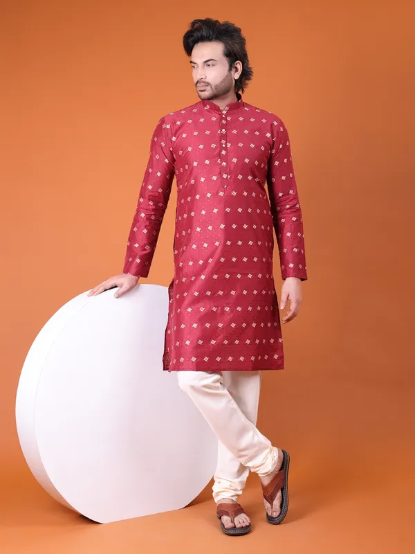 Mens_Cotton_Silk_Woven_Design_with_Fancy_Button_Kurta