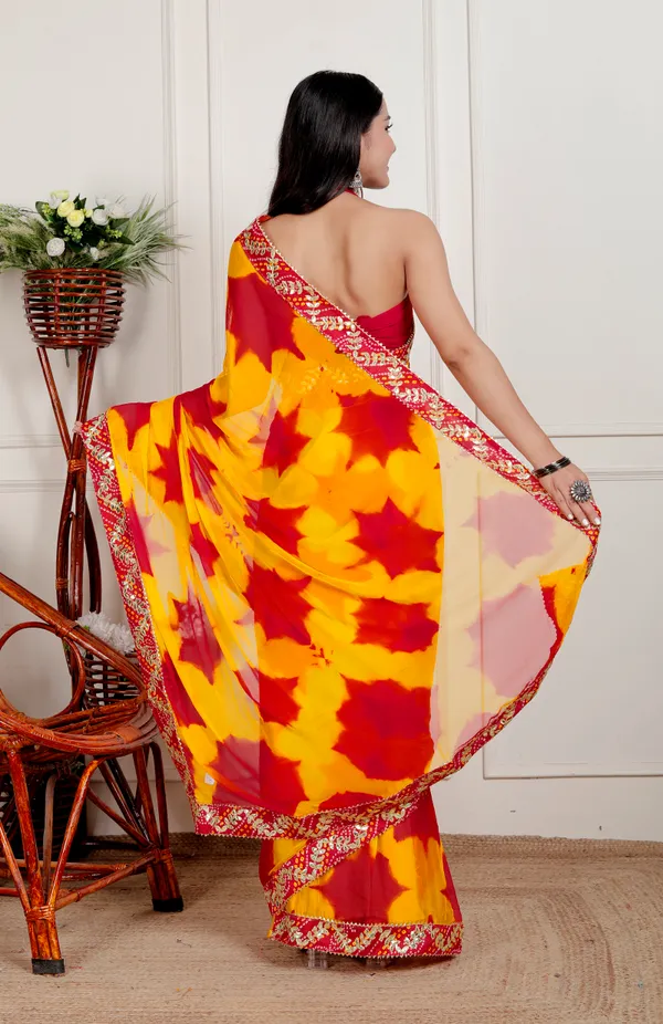 Orange_Pure_Chiffon_Hand_Printed_Saree_|_With_Unstitched_Blouse_Piece