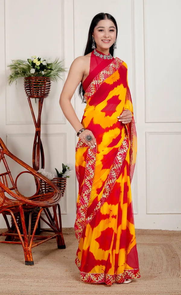 Orange_Pure_Chiffon_Hand_Printed_Saree_|_With_Unstitched_Blouse_Piece