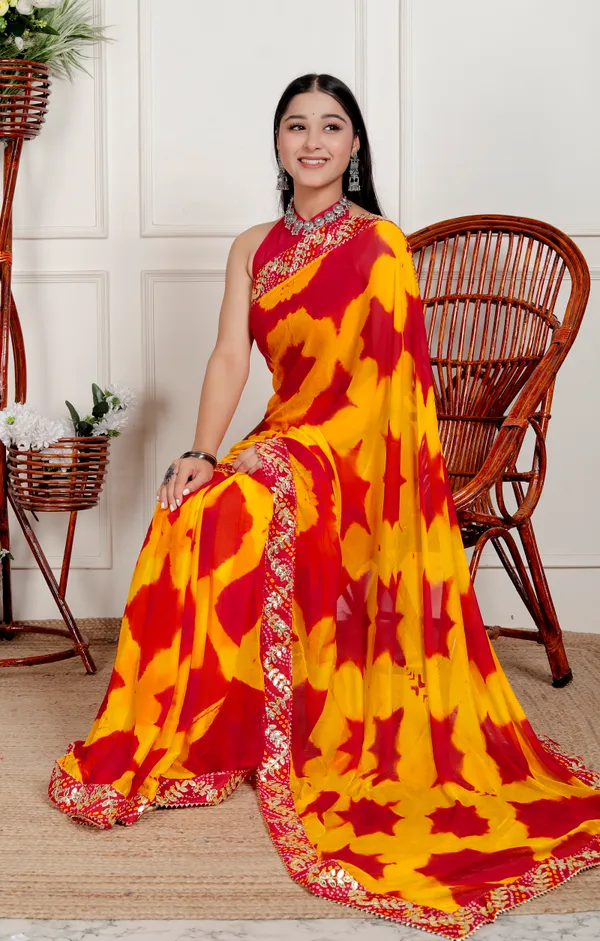 Orange_Pure_Chiffon_Hand_Printed_Saree_|_With_Unstitched_Blouse_Piece
