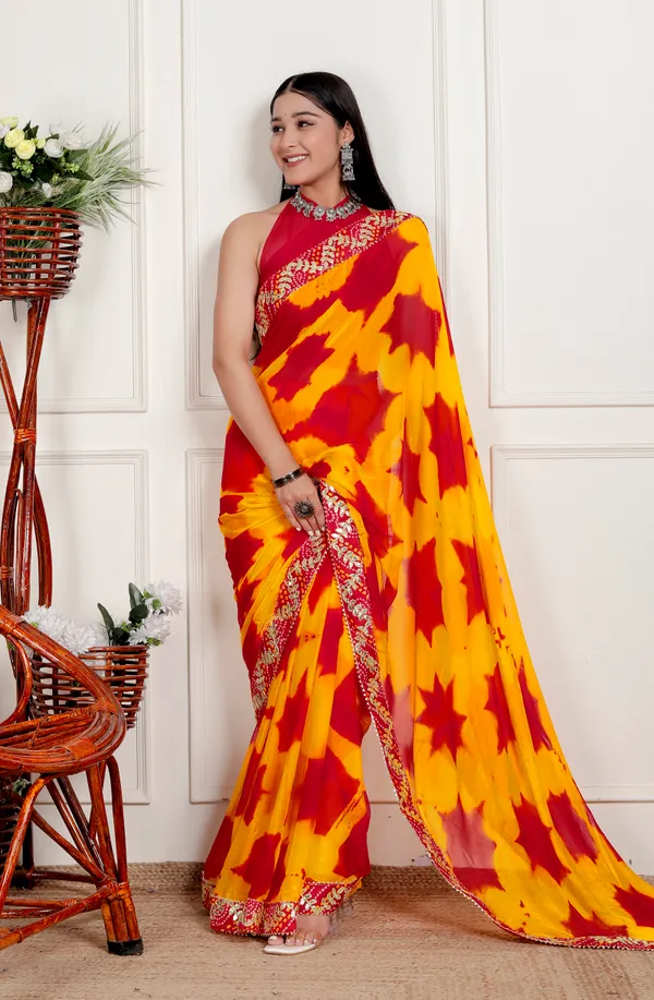 Orange_Pure_Chiffon_Hand_Printed_Saree_|_With_Unstitched_Blouse_Piece