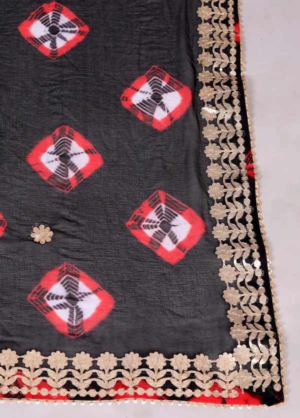 Black_Pure_Chiffon_Gotta_Patti_Bandhnai_Saree_|_With_Unstitched_Blouse_Piece