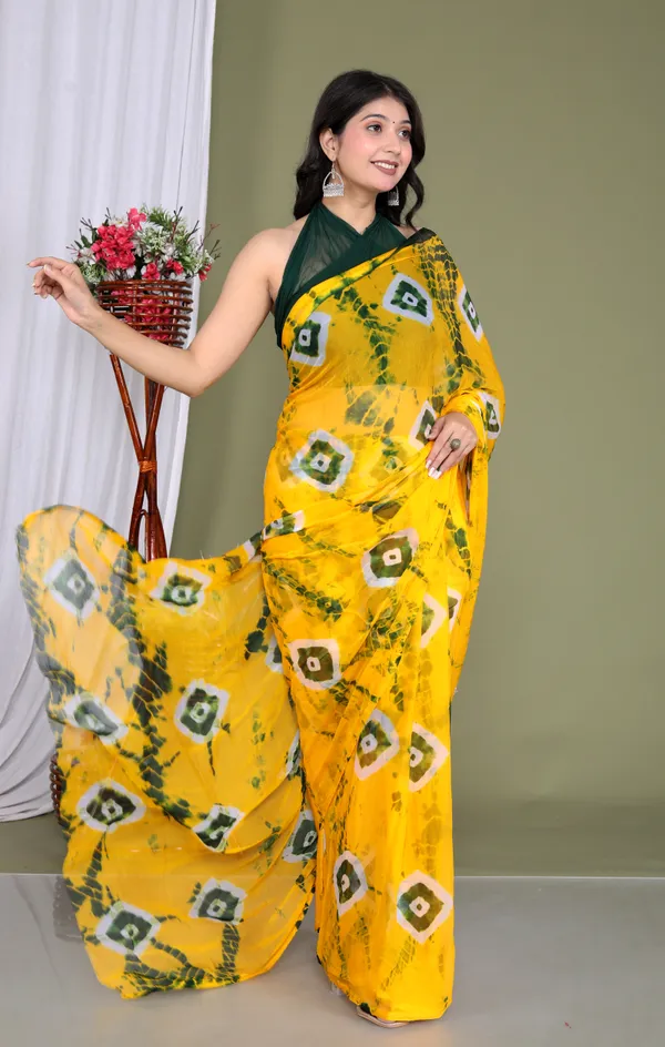 Yellow_Pure_Chiffon_Hand_Printed_Saree_|_With_Unstitched_Blouse_Piece