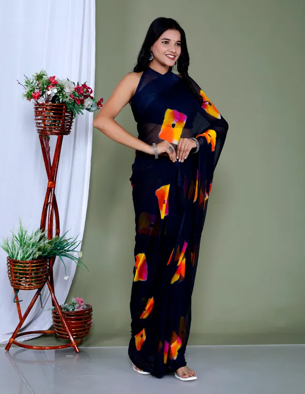 Navy_Blue_Pure_Chiffon_Hand_Printed_Saree_|_With_Unstitched_Blouse_Piece
