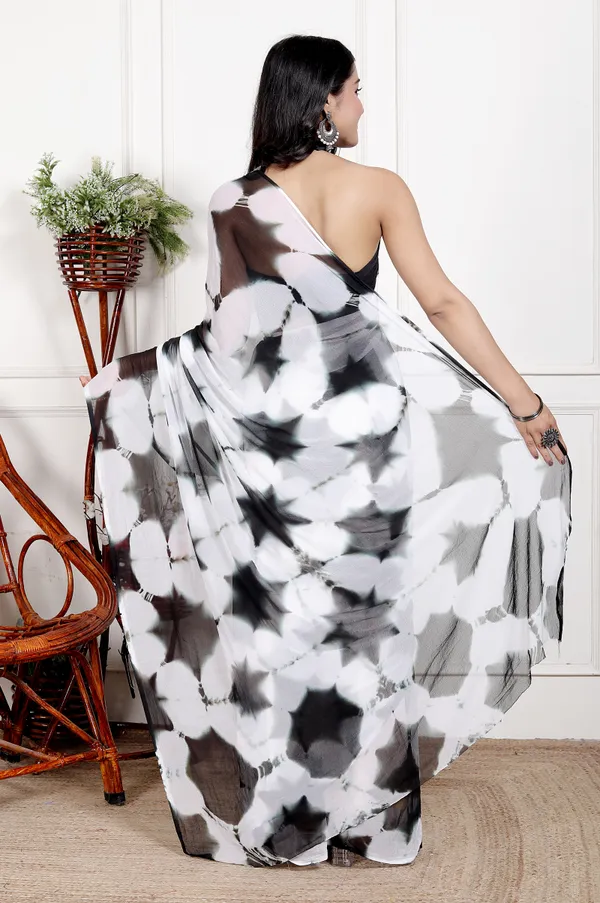 White_&_Black_Pure_Chiffon_Bollywood_Saree_|_With_Unstitched_Blouse_Piece