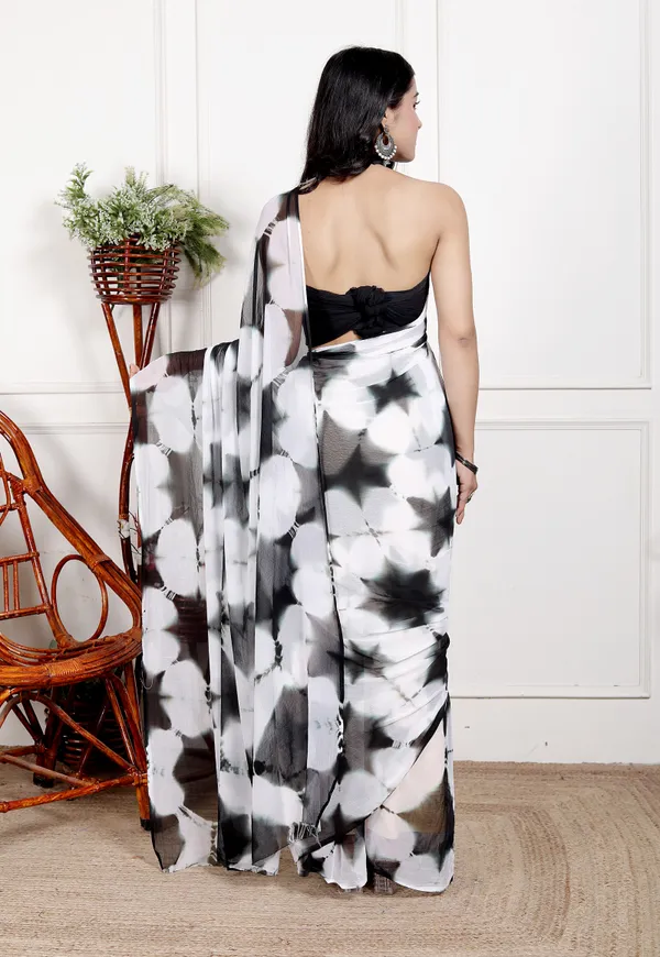 White_&_Black_Pure_Chiffon_Bollywood_Saree_|_With_Unstitched_Blouse_Piece