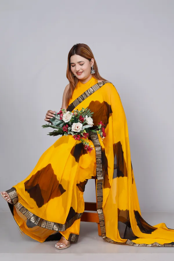 Yellow_Pure_Chiffon_Hand_Printed_Saree_|_With_Unstitched_Blouse_Piece