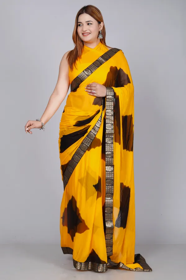 Yellow_Pure_Chiffon_Hand_Printed_Saree_|_With_Unstitched_Blouse_Piece