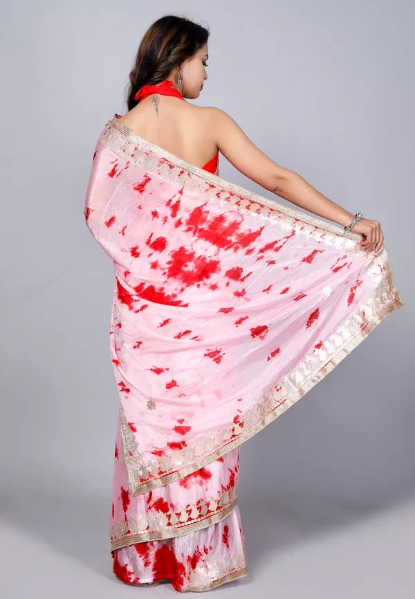 White_&_Red_Pure_Chiffon_Hand_Printed_Saree_|_With_Unstitched_Blouse_Piece