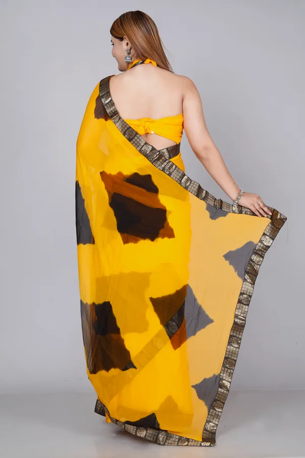 Black_&_Yellow_Pure_Chiffon_Hand_Printed_Saree_|_With_Unstitched_Blouse_Piece