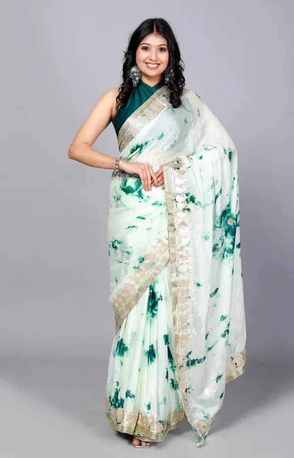 White_&_Red_Pure_Chiffon_Hand_Printed_Saree_|_With_Unstitched_Blouse_Piece