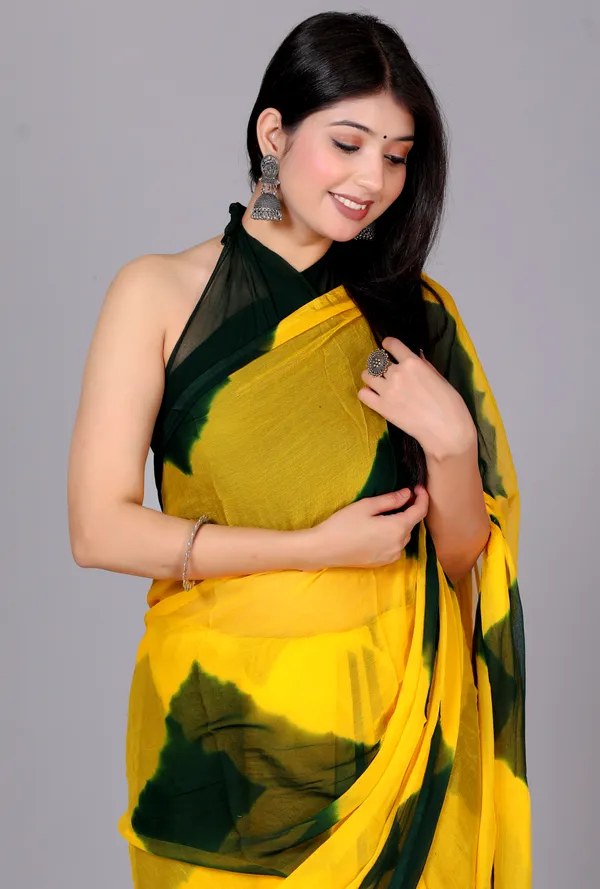 Green_&_Yellow_Pure_Chiffon_Leheriya_Bollywood_Saree_|_With_Unstitched_Blouse_Piece