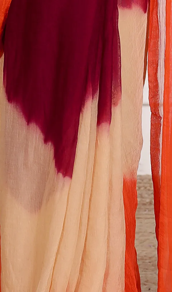 Cream_&_Orange_Pure_Chiffon_Hand_Printed_Saree_|_With_Unstitched_Blouse_Piece