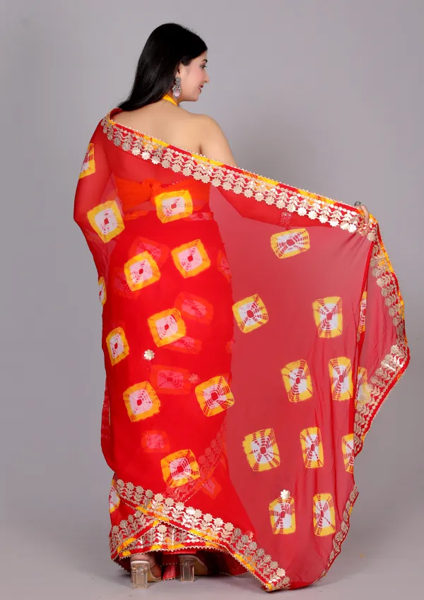Red_Pure_Chiffon_Gotta_Patti_Bandhnai_Saree_|_With_Unstitched_Blouse_Piece