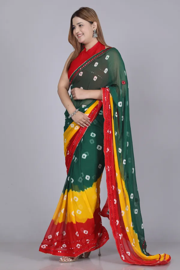 Green_Pure_Chiffon_Hand_Printed_Saree_|_With_Unstitched_Blouse_Piece