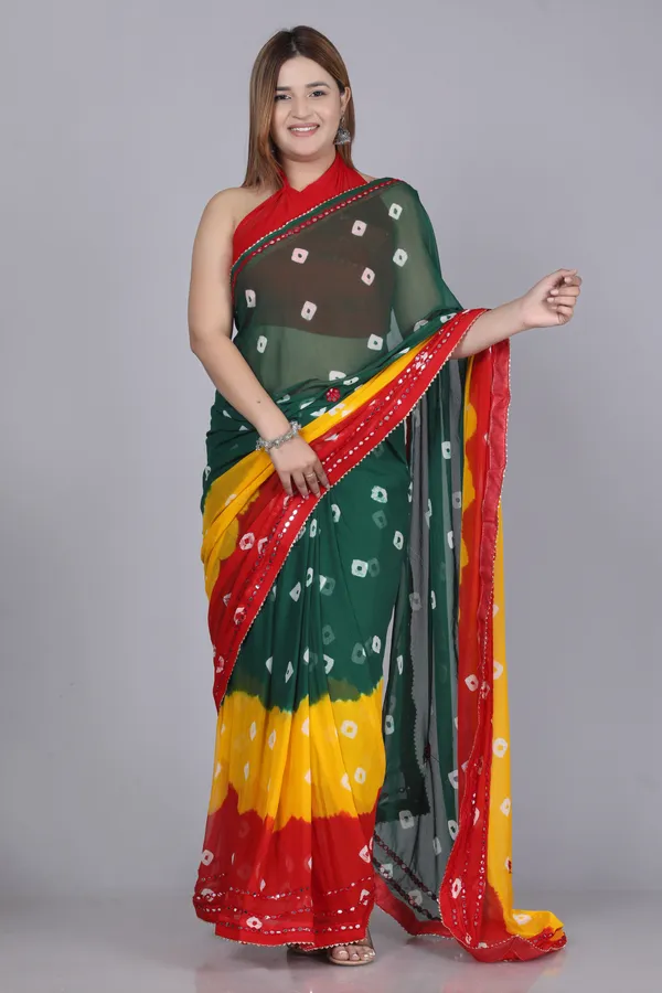 Green_Pure_Chiffon_Hand_Printed_Saree_|_With_Unstitched_Blouse_Piece