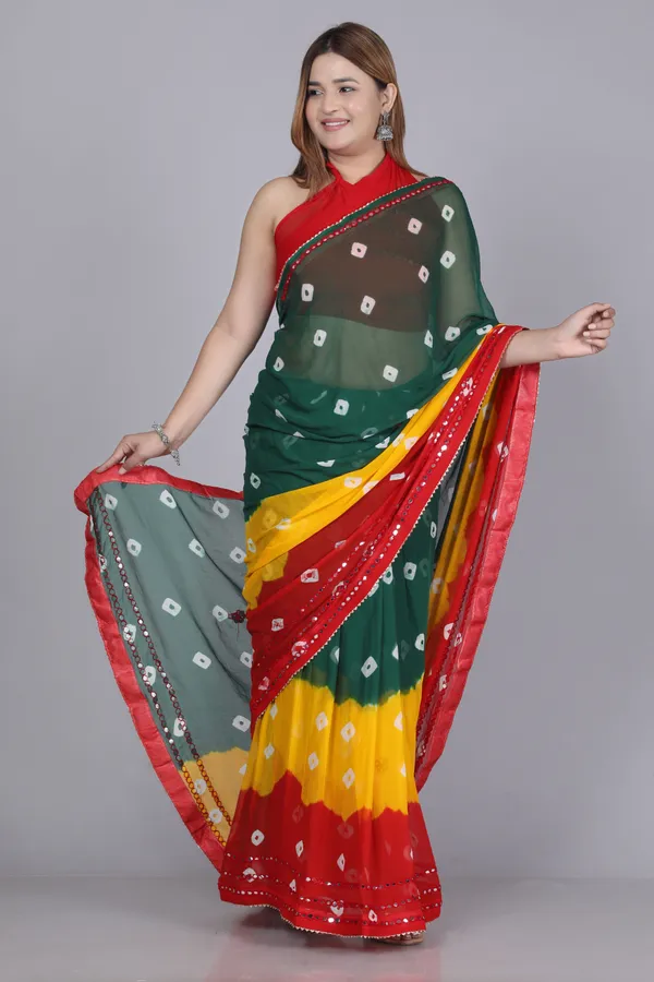 Green_Pure_Chiffon_Hand_Printed_Saree_|_With_Unstitched_Blouse_Piece