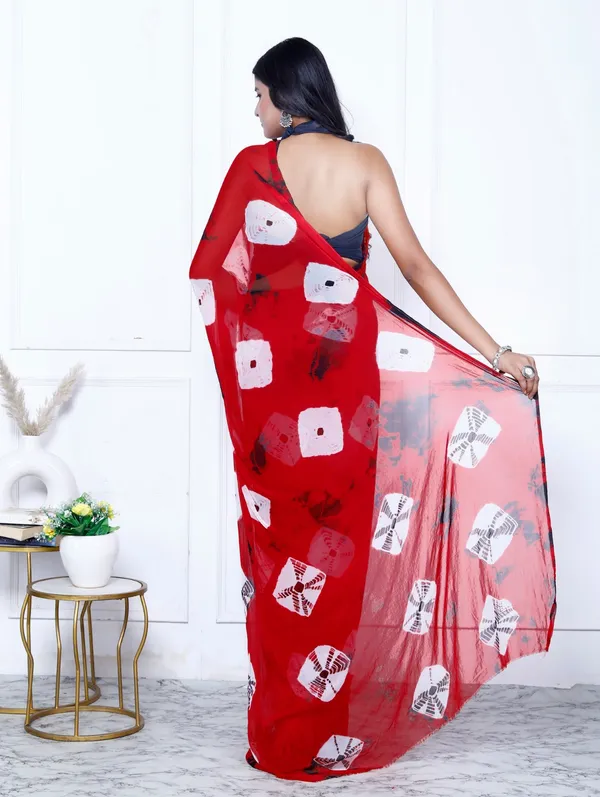 Red_Pure_Chiffon_Hand_Printed_Saree_|_With_Unstitched_Blouse_Piece