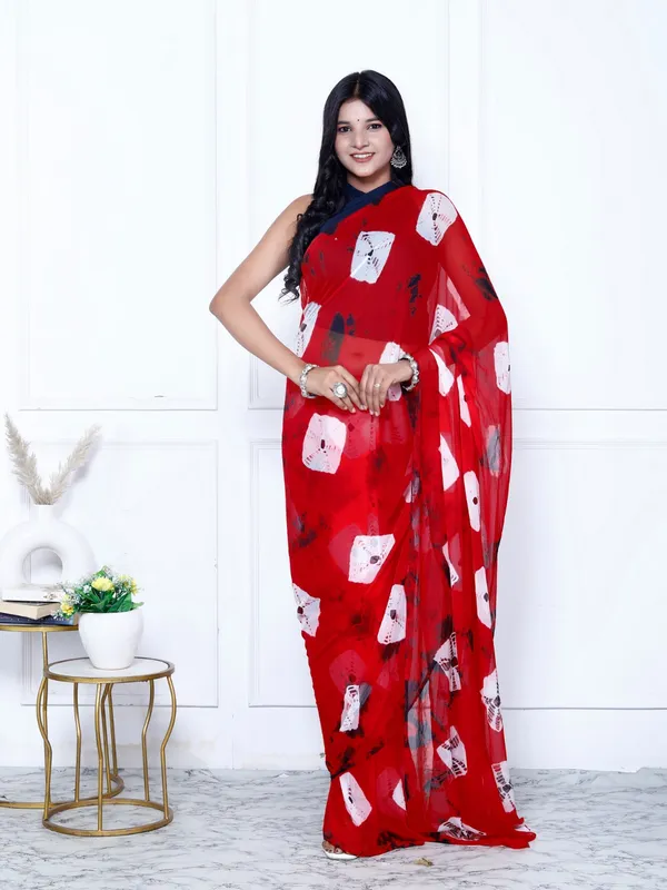 Red_Pure_Chiffon_Hand_Printed_Saree_|_With_Unstitched_Blouse_Piece