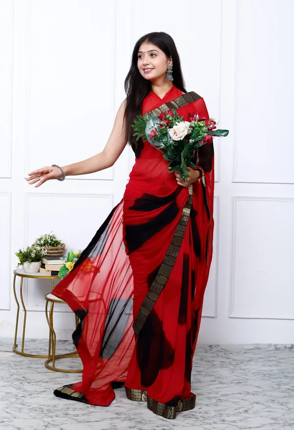 Black_&_Red_Pure_Chiffon_Hand_Printed_Saree_|_With_Unstitched_Blouse_Piece