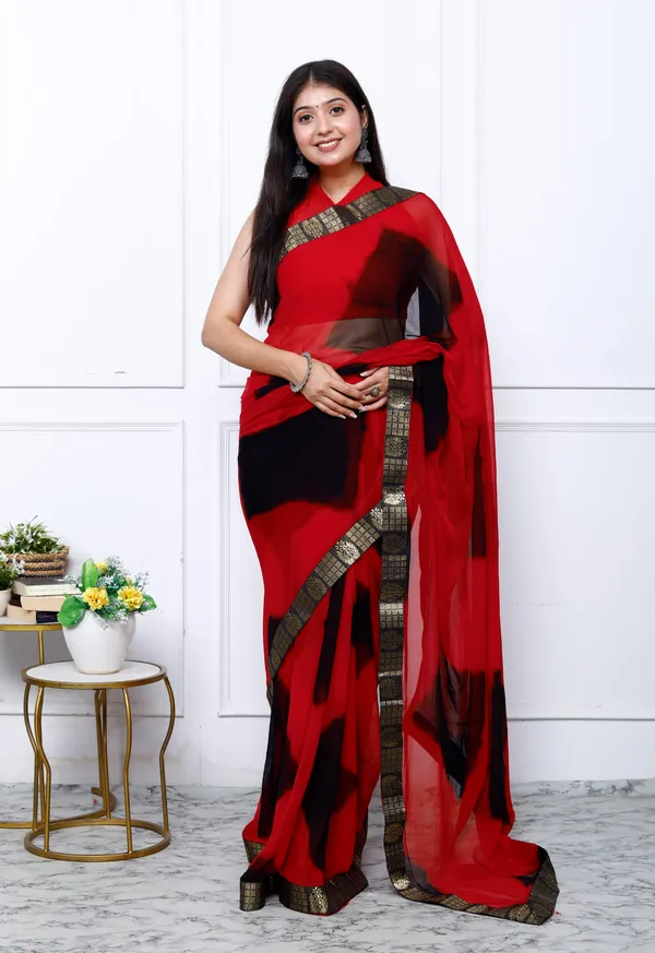 Black_&_Red_Pure_Chiffon_Hand_Printed_Saree_|_With_Unstitched_Blouse_Piece