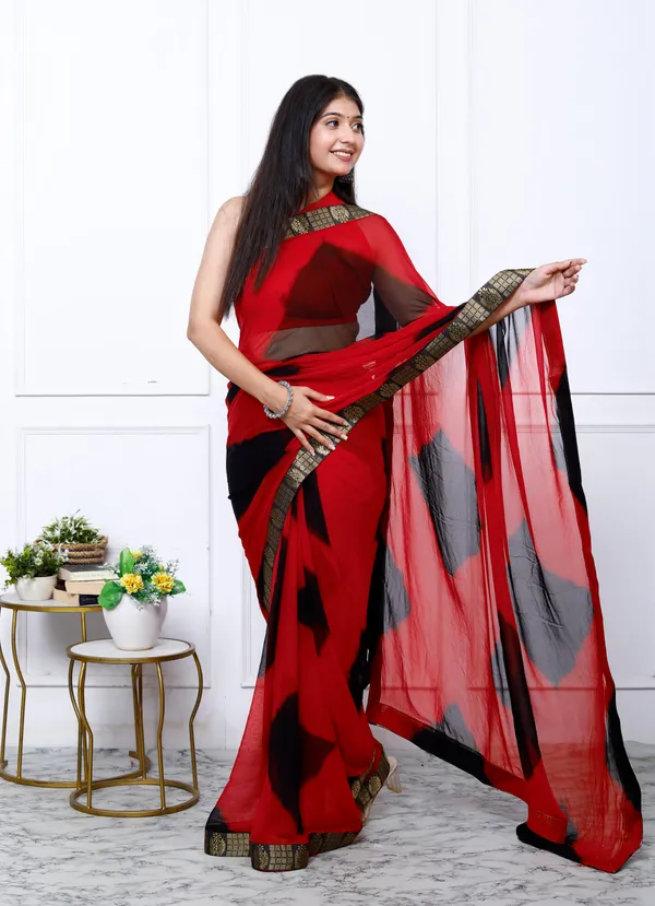 Black_&_Red_Pure_Chiffon_Hand_Printed_Saree_|_With_Unstitched_Blouse_Piece