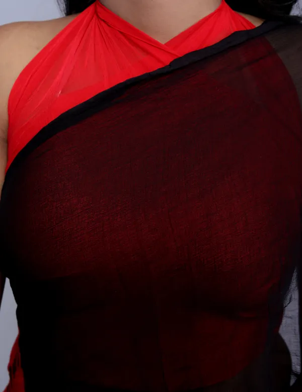 Black_&_Red_Pure_Chiffon_Hand_Printed_Saree_|_With_Unstitched_Blouse_Piece