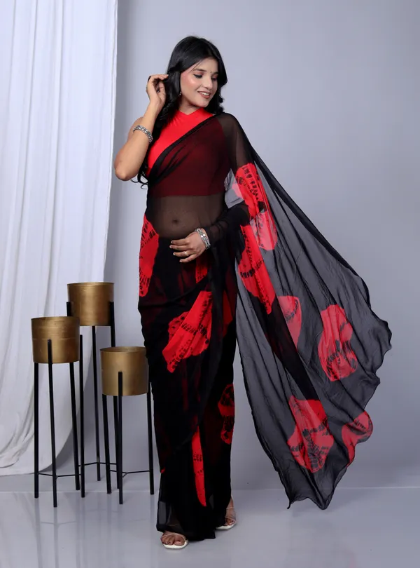 Black_&_Red_Pure_Chiffon_Hand_Printed_Saree_|_With_Unstitched_Blouse_Piece