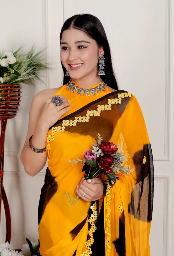 Yellow_Pure_Chiffon_Hand_Printed_Saree_|_With_Unstitched_Blouse_Piece