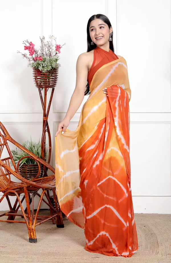 Orange_&_Cream_Pure_Chiffon_Leheriya_Bollywood_Saree_|_With_Unstitched_Blouse_Piece