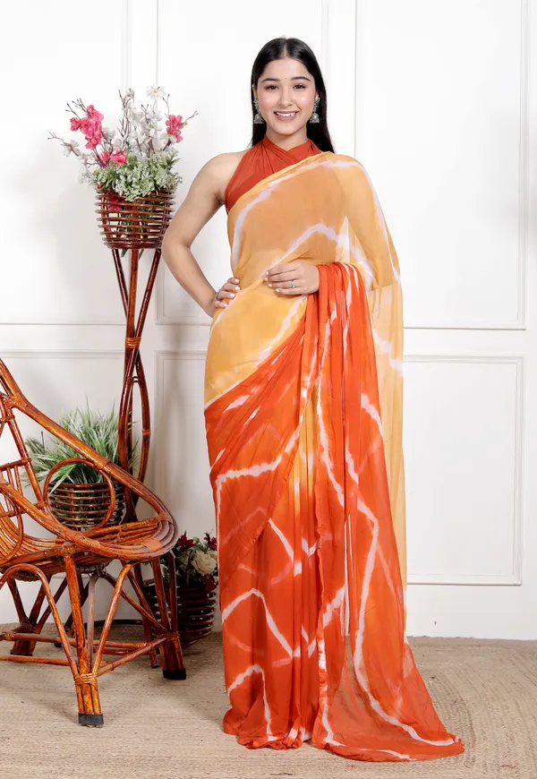 Orange_&_Cream_Pure_Chiffon_Leheriya_Bollywood_Saree_|_With_Unstitched_Blouse_Piece