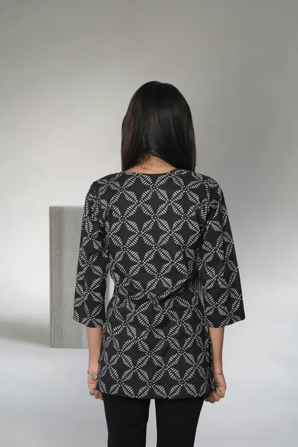 Black_Cotton_Hand_Block_Printed_Short_Kurti_For_Women