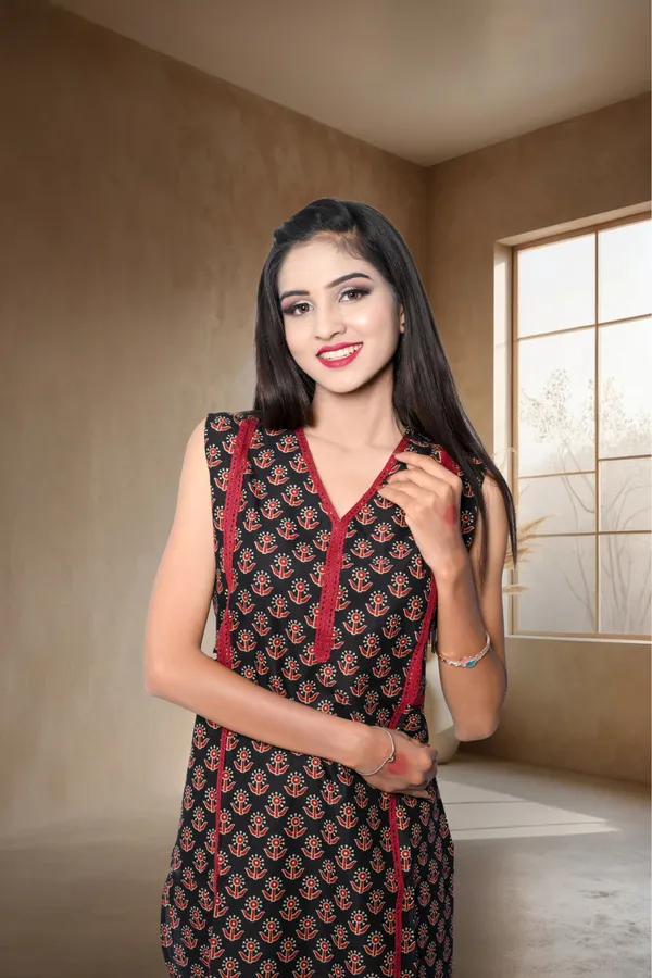 Black_Floral_Printed_Straight_Cotton_Stitched_Kurta_For_Women