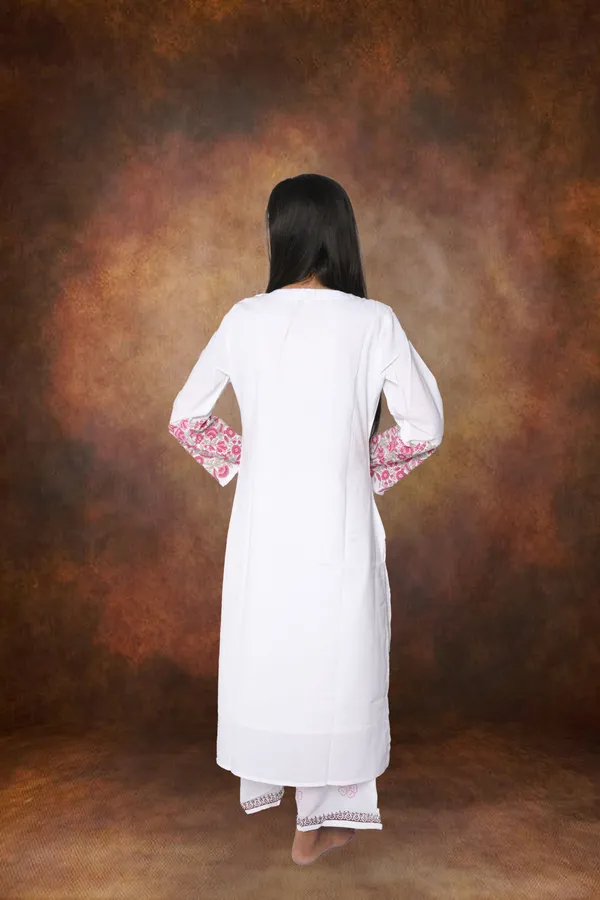 White_Embroidered_Kurta_With_Pant_For_Women