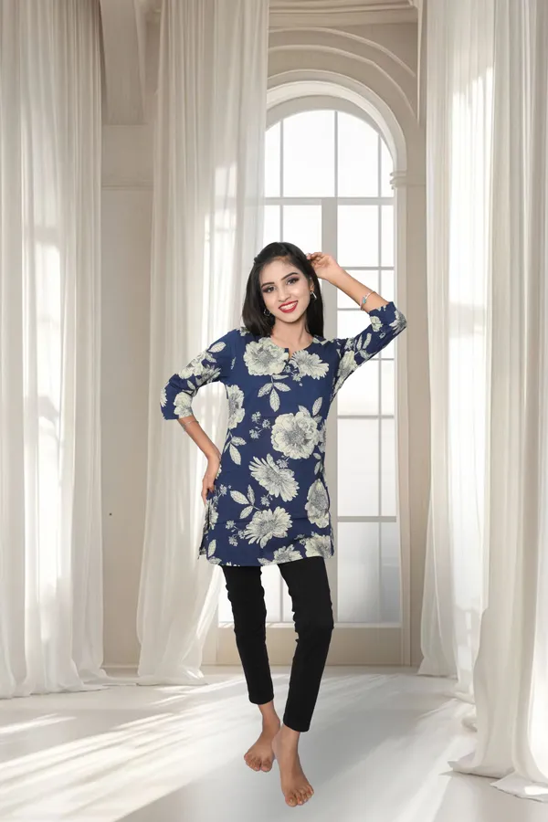 Blue_Trending_Printed_Cotton_Short_Kurta_For_Women